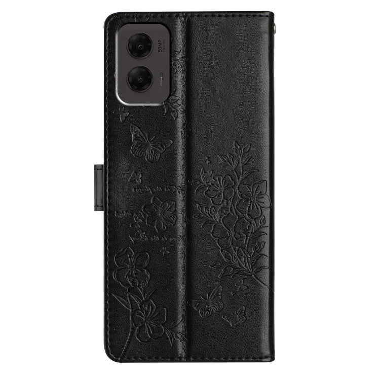 For Motorola Moto G Stylus 5G 2024 Butterflies and Flowers Leather Phone Case(Black)