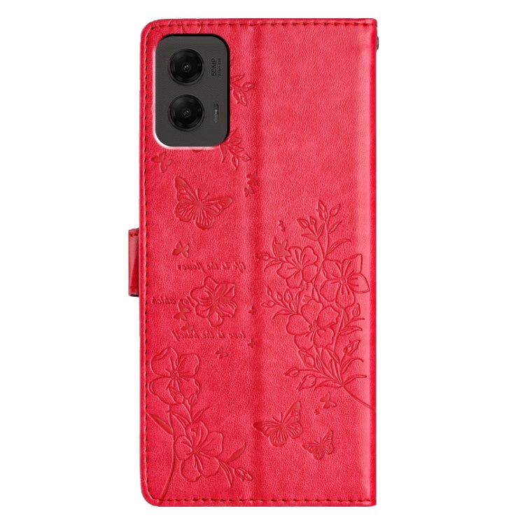 For Motorola Moto G Stylus 5G 2024 Butterflies and Flowers Leather Phone Case(Red)