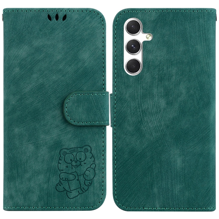 For Samsung Galaxy S25 5G Little Tiger Embossed Leather Phone Case(Green)