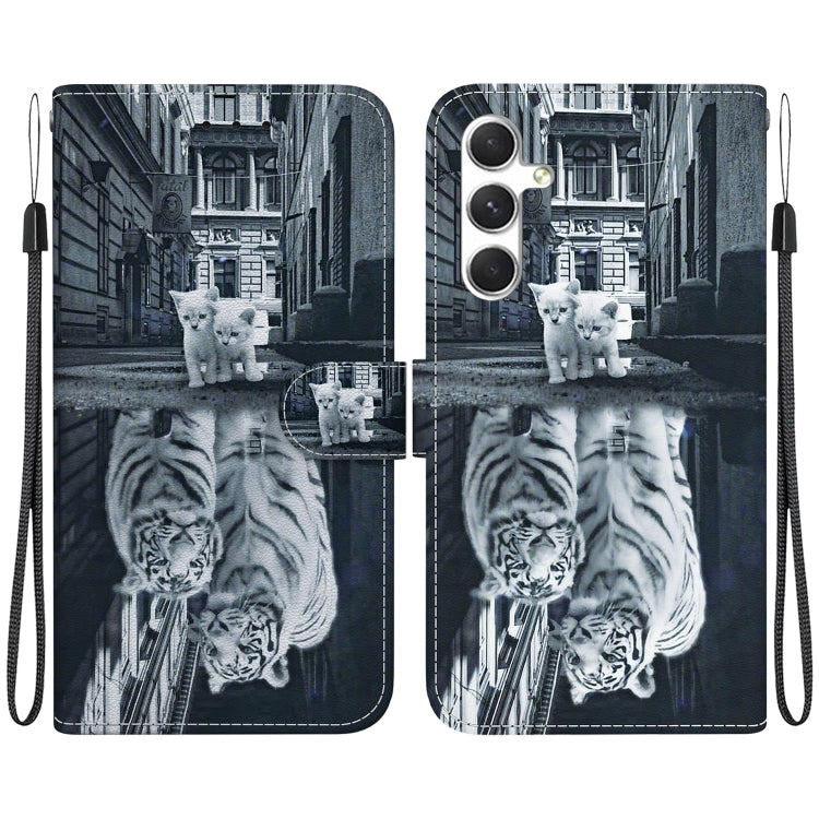 For Samsung Galaxy S25 5G Crystal Texture Colored Drawing Leather Phone Case(Cat Tiger Reflection)