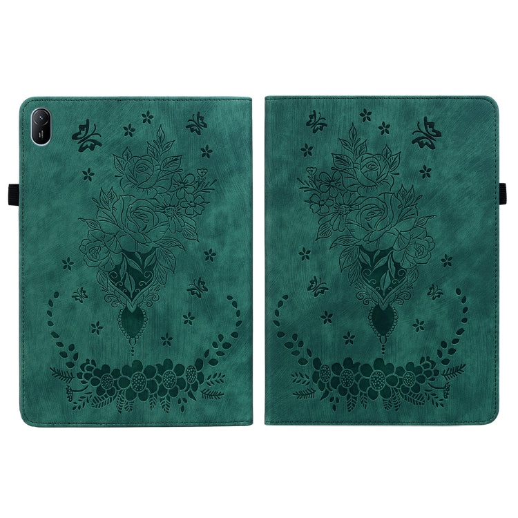 For Huawei MatePad SE 11 2024 Butterfly Rose Embossed Leather Tablet Case(Green)