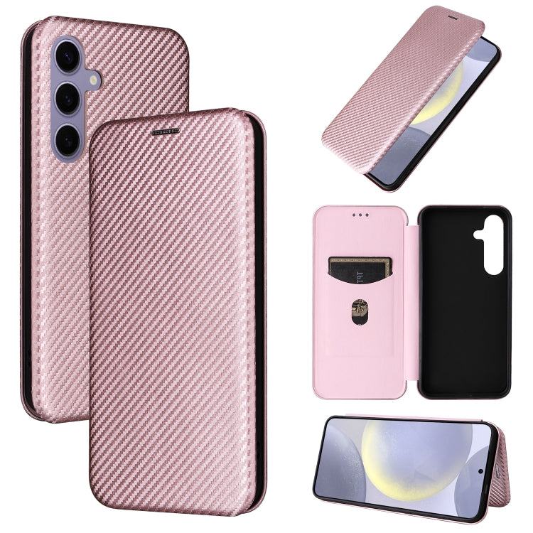For Samsung Galaxy S25 5G Carbon Fiber Texture Flip Leather Phone Case(Pink)