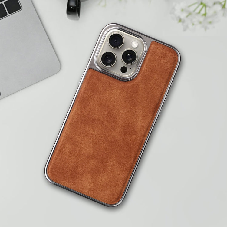 For iPhone 16 Pro Electroplated Side PU Hybrid TPU MagSafe Phone Case(Brown)