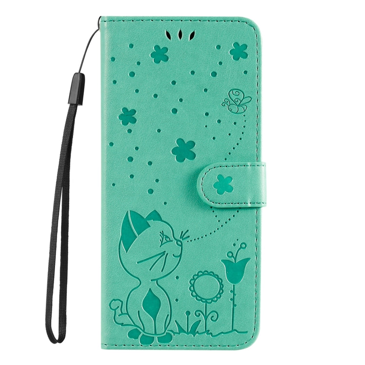 For Samsung Galaxy S25+ / S24+ 5G Cat and Bee Embossed Flip Leather Phone Case(Green)