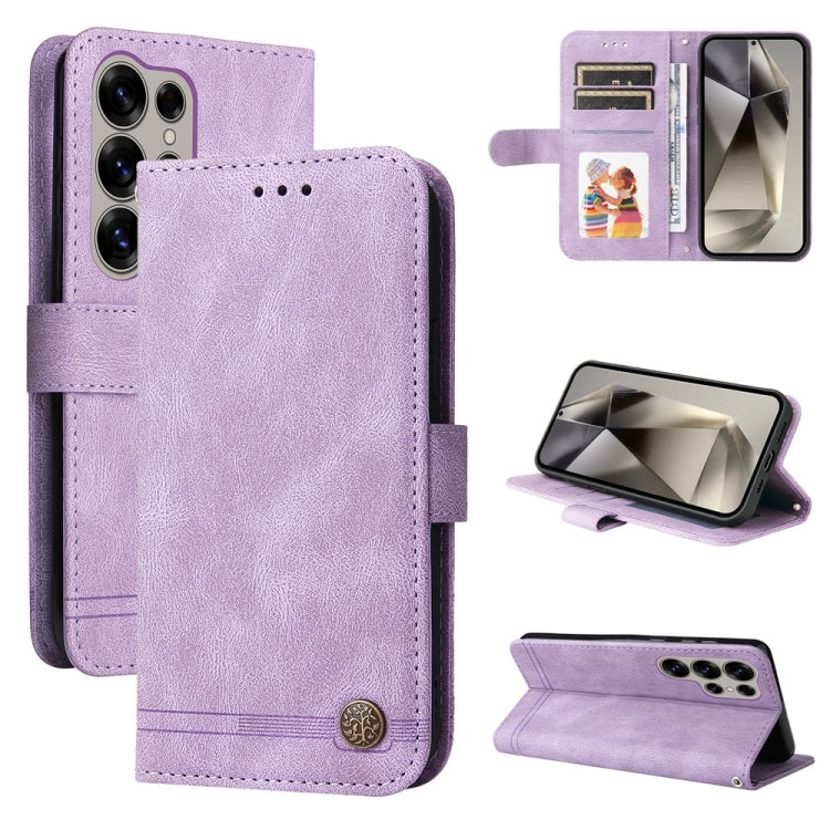 For Samsung Galaxy S25 Ultra 5G Skin Feel Life Tree Metal Button Leather Phone Case(Purple)