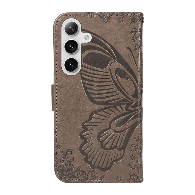 For Samsung Galaxy S25 / S24 5G Swallowtail Butterfly Embossed Leather Phone Case(Grey)
