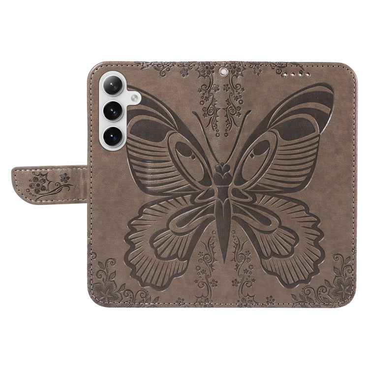 For Samsung Galaxy S25 / S24 5G Swallowtail Butterfly Embossed Leather Phone Case(Grey)