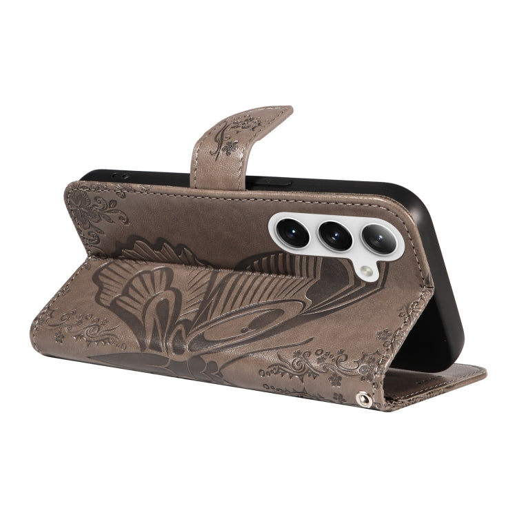For Samsung Galaxy S25 / S24 5G Swallowtail Butterfly Embossed Leather Phone Case(Grey)