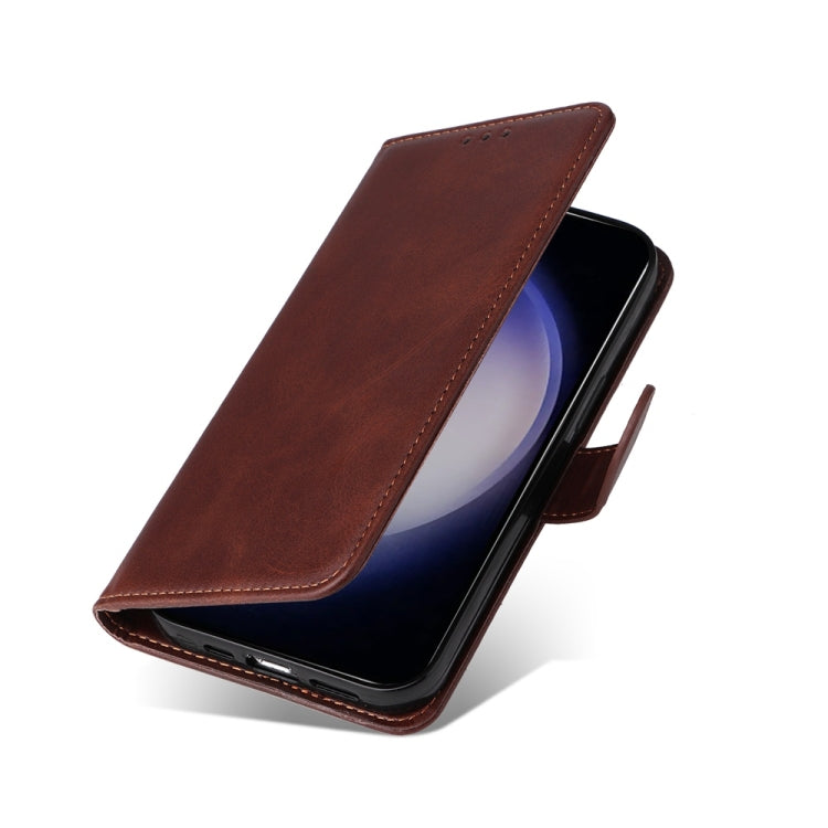 For Samsung Galaxy S25 5G Classic Calf Texture Flip Leather Phone Case(Brown)