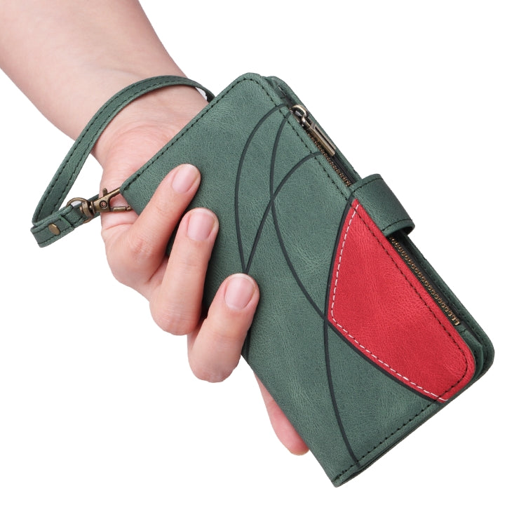 For Samsung Galaxy S25+ / S24+ 5G Dual-color 9 Card Slots Zipper Wallet Leather Phone Case(Green) - Galaxy S25+ 5G Cases by PMC Jewellery | Online Shopping South Africa | PMC Jewellery | Buy Now Pay Later Mobicred