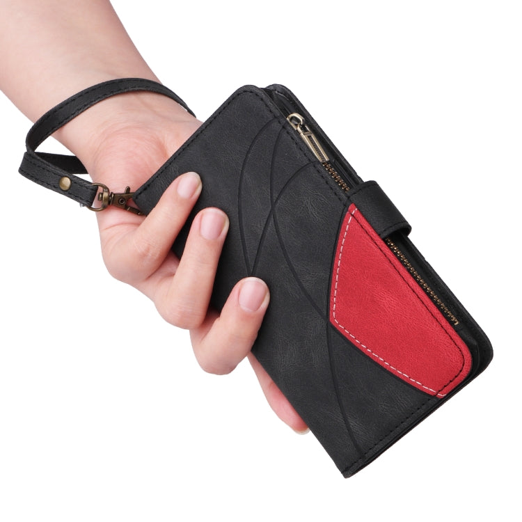 For Redmi K70 Dual-color 9 Card Slots Zipper Wallet Leather Phone Case(Black)