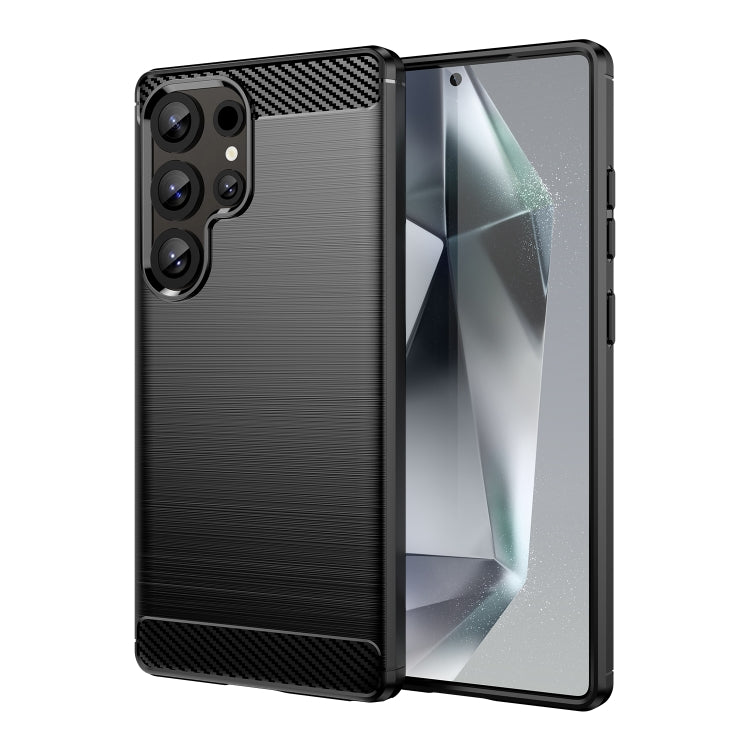 For Samsung Galaxy S25 Ultra 5G Carbon Fiber Brushed Texture TPU Phone Case(Black)