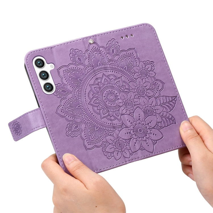 For Samsung Galaxy S25 5G Seven-petal Flowers Embossing Leather Phone Case(Light Purple)