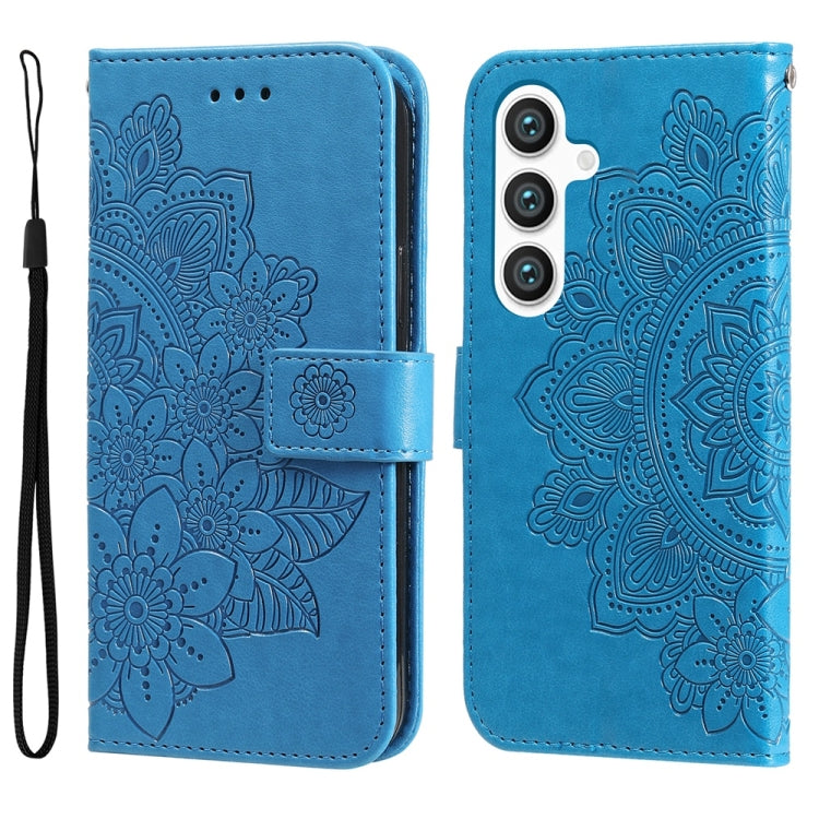 For Samsung Galaxy S25 5G Seven-petal Flowers Embossing Leather Phone Case(Blue)