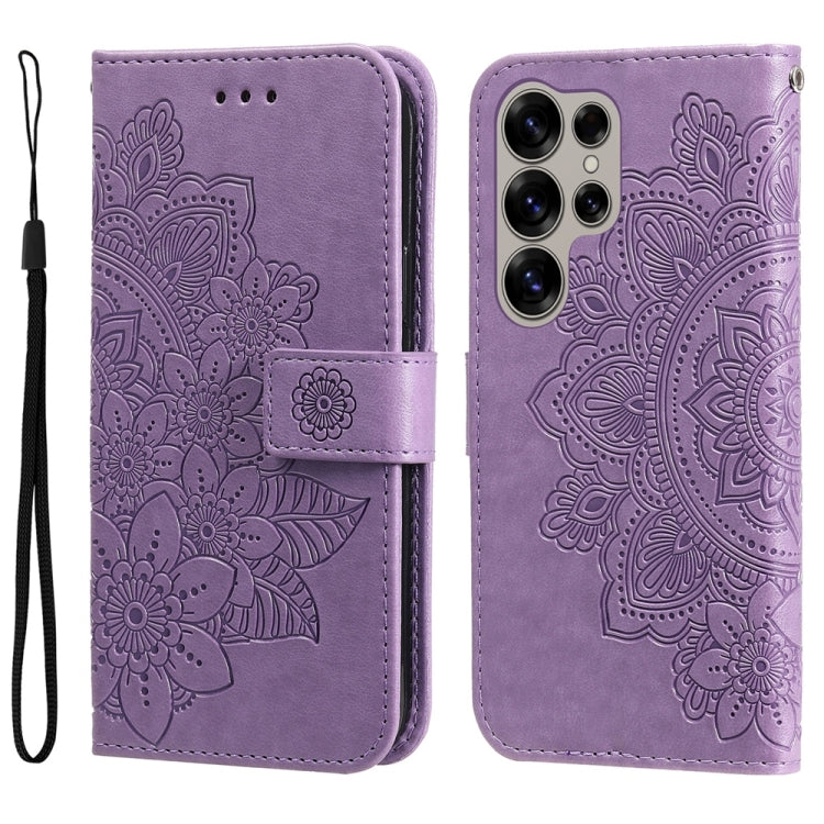 For Samsung Galaxy S25 Ultra 5G Seven-petal Flowers Embossing Leather Phone Case(Light Purple)