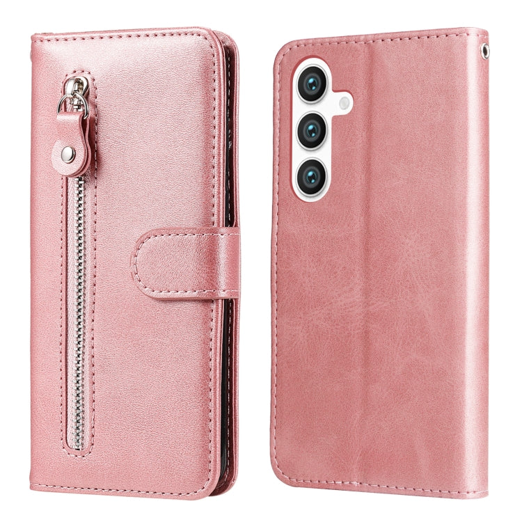 For Samsung Galaxy S25 5G Fashion Calf Texture Zipper Leather Phone Case(Rose Gold)