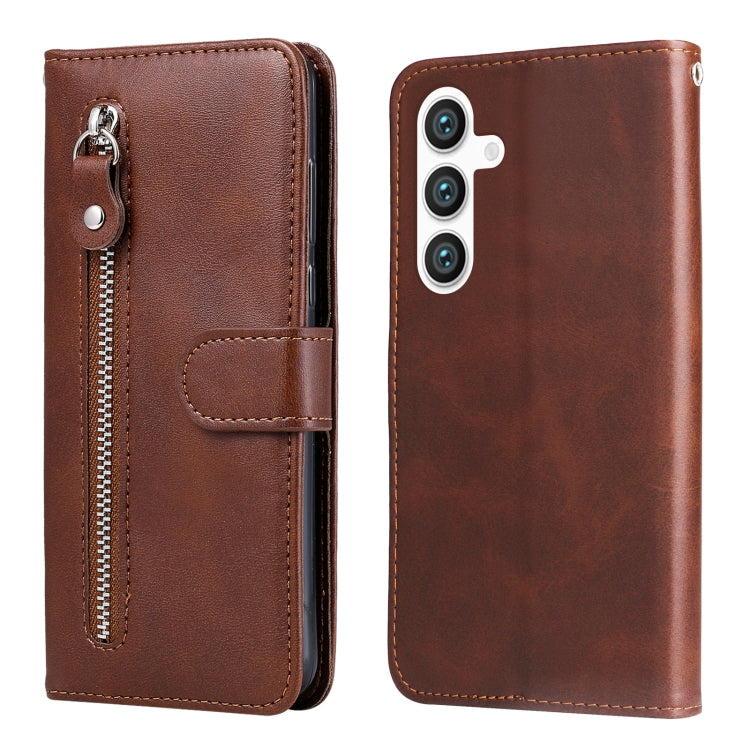 For Samsung Galaxy S25+ 5G Fashion Calf Texture Zipper Leather Phone Case(Brown)