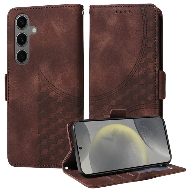For Samsung Galaxy S25+ 5G Embossed Rhombus Starry Leather Phone Case(Brown)