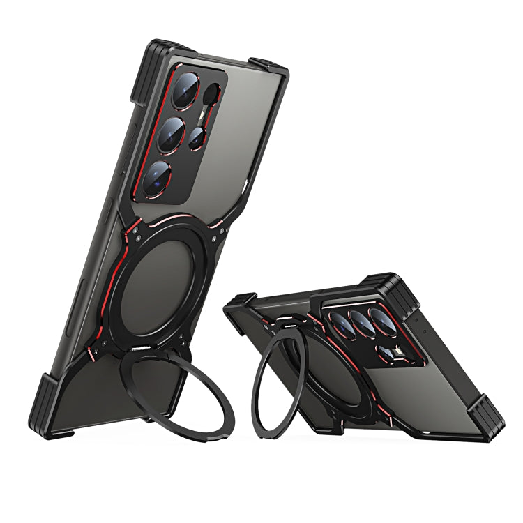 For Samsung Galaxy S24 Ultra 5G Mechanical Arm Borderless MagSafe Holder Metal Phone Case(Black Red)