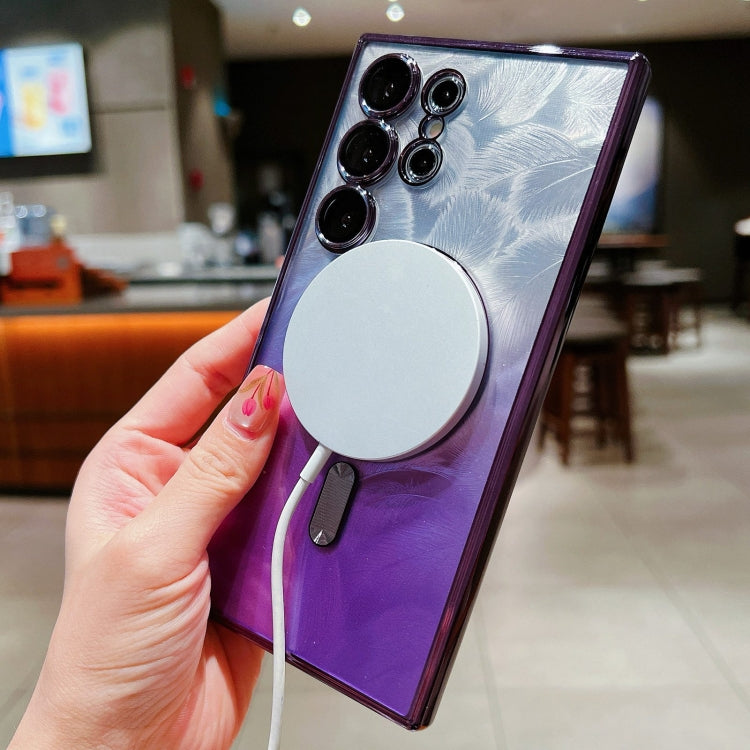 For Samsung Galaxy S25 5G Dual-Love Feather Gradient Glitter MagSafe TPU Phone Case(Purple) - Galaxy S25 5G Cases by PMC Jewellery | Online Shopping South Africa | PMC Jewellery | Buy Now Pay Later Mobicred