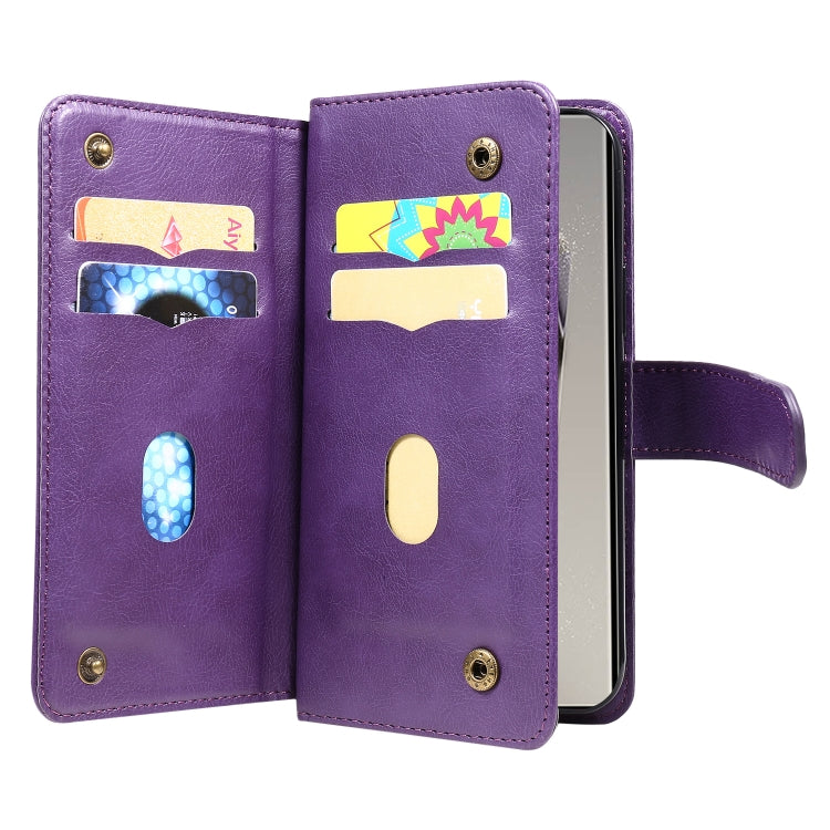 For Samsung Galaxy S25 Ultra 5G Multi-Function Wallet 10 Card Slots Leather Phone Case(Violet)