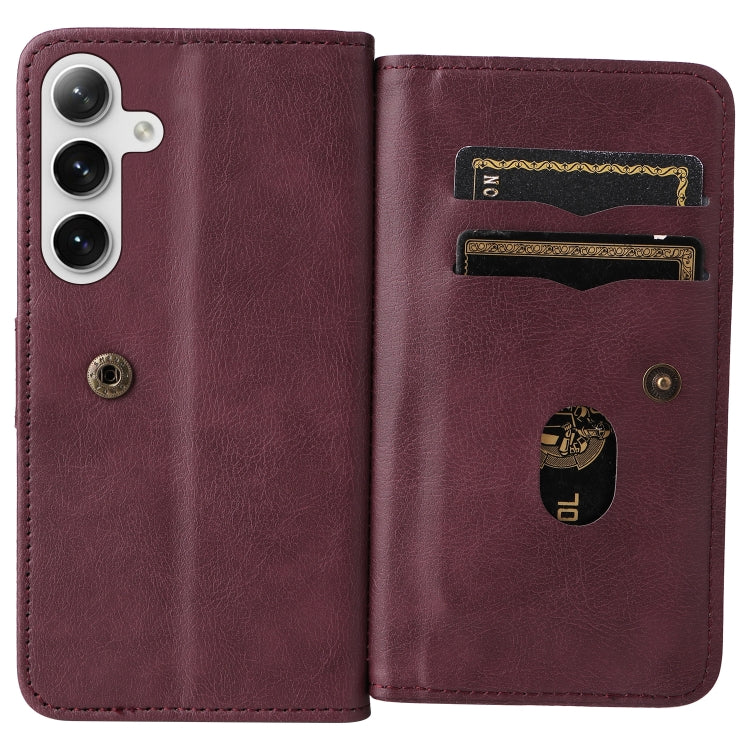 For Samsung Galaxy S25 / S24 5G Multi-Function Wallet 10 Card Slots Leather Phone Case(Claret)