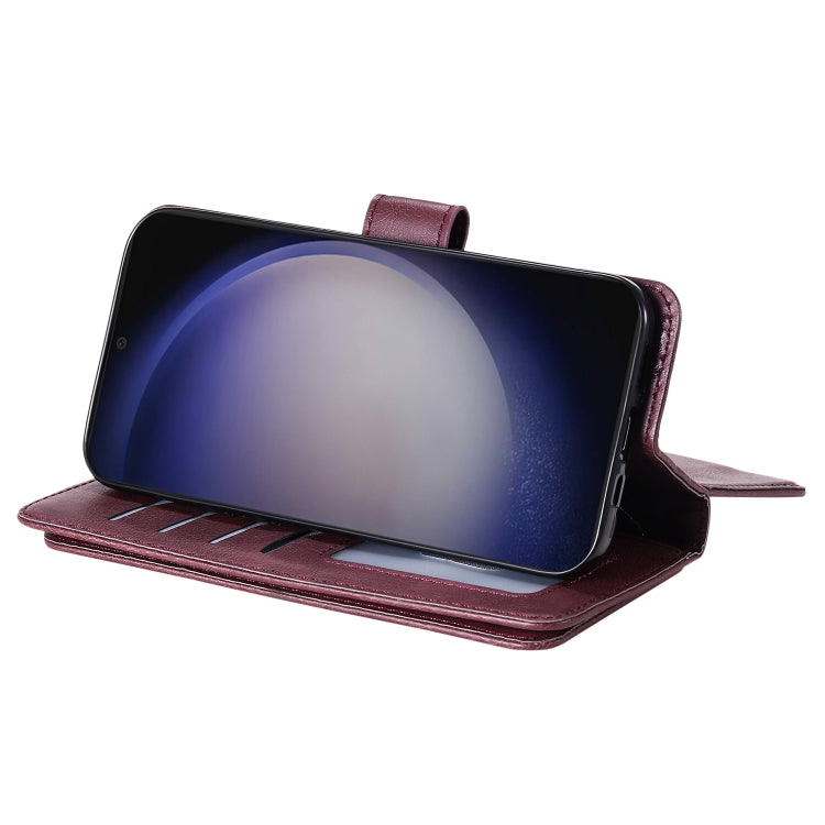 For Samsung Galaxy S25 / S24 5G Multi-Function Wallet 10 Card Slots Leather Phone Case(Claret)