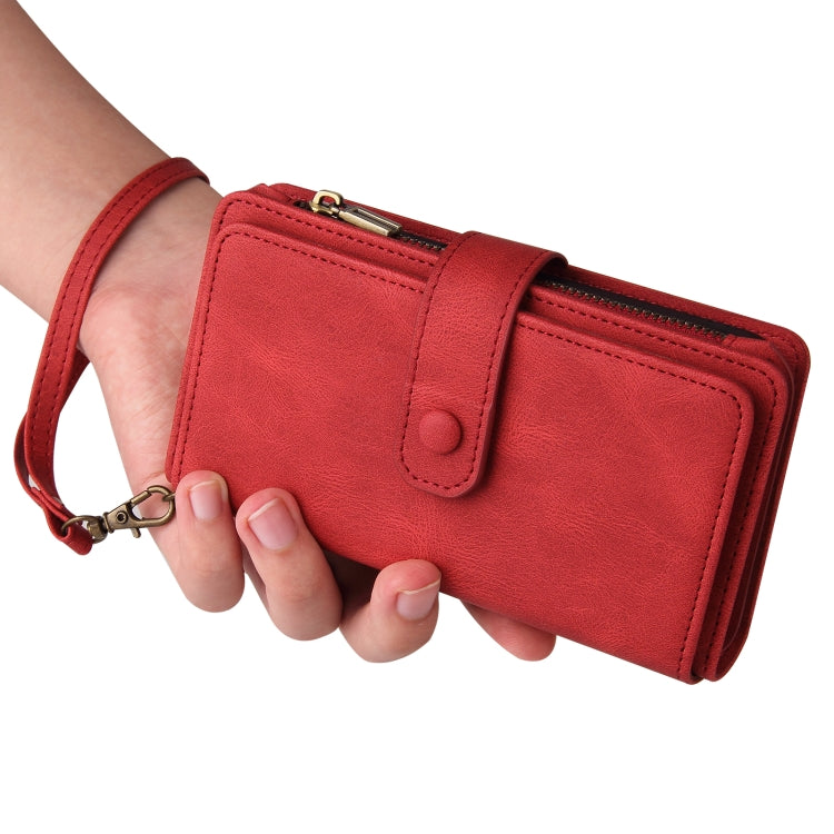 For iPhone 16 Pro Skin Feel Multi Card Slots Zipper Wallet Leather Phone Case(Red) - iPhone 16 Pro Cases by PMC TechLife | Online Shopping South Africa | PMC TechLife | Buy Now Pay Later Mobicred