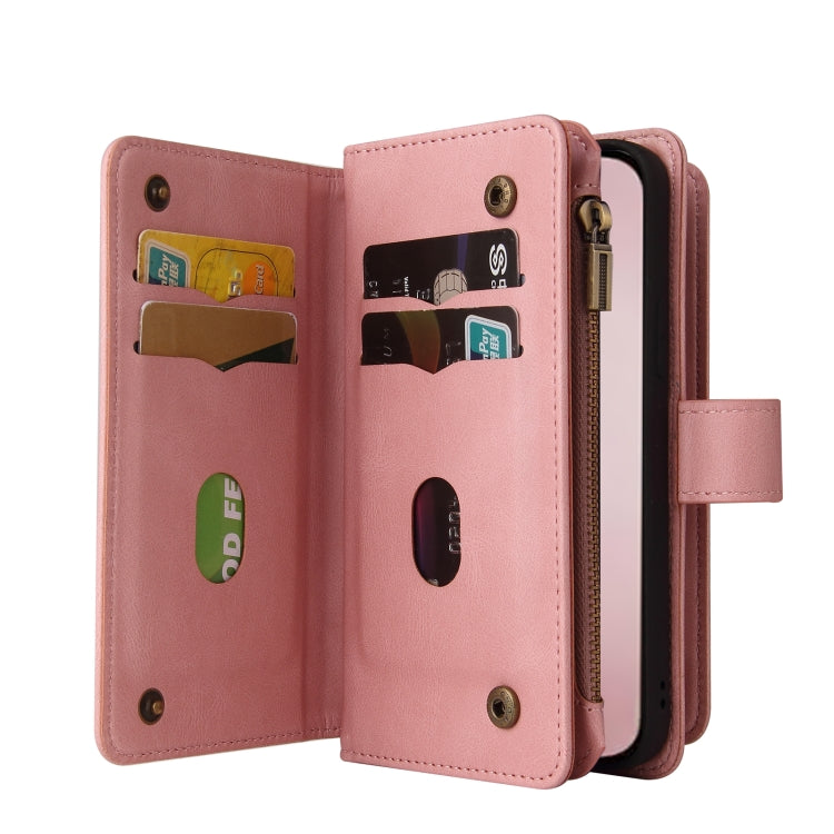 For iPhone 16 Pro Skin Feel Multi Card Slots Zipper Wallet Leather Phone Case(Pink)