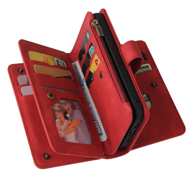 For Samsung Galaxy S25 Ultra 5G Skin Feel Multi Card Slots Zipper Wallet Leather Phone Case(Red)