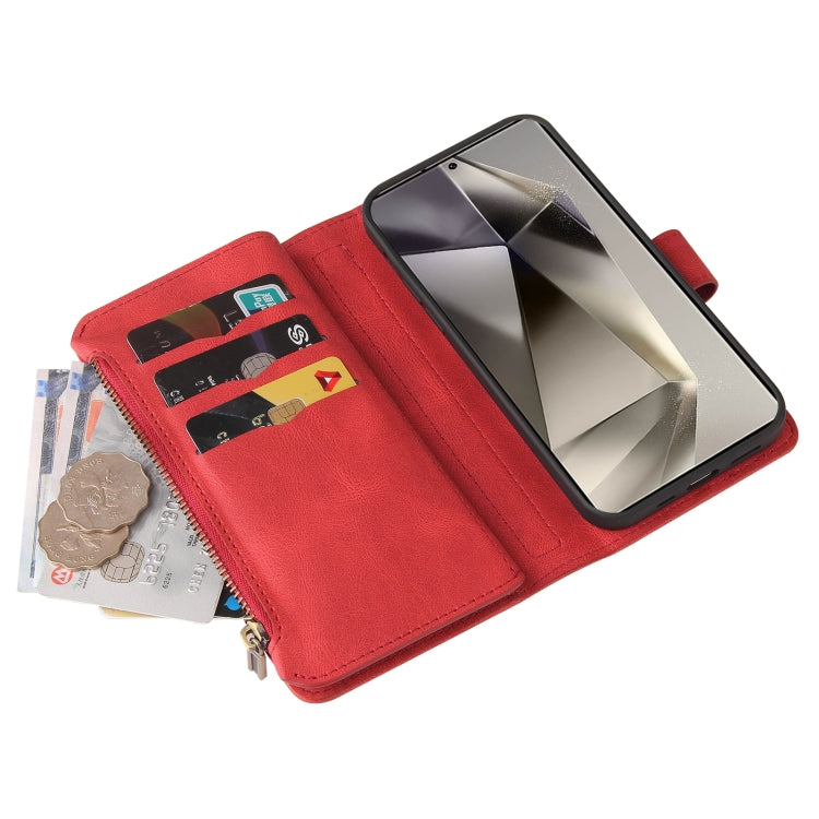 For Samsung Galaxy S25 Ultra 5G Skin Feel Multi Card Slots Zipper Wallet Leather Phone Case(Red)