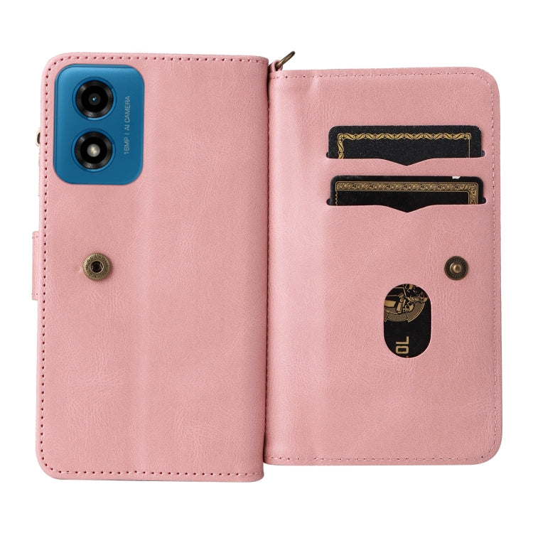 For Motorola Moto G04 / G24 Skin Feel Multi Card Slots Zipper Wallet Leather Phone Case(Pink)