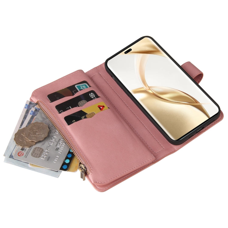 For Honor 200 Pro Skin Feel Multi Card Slots Zipper Wallet Leather Phone Case(Pink)