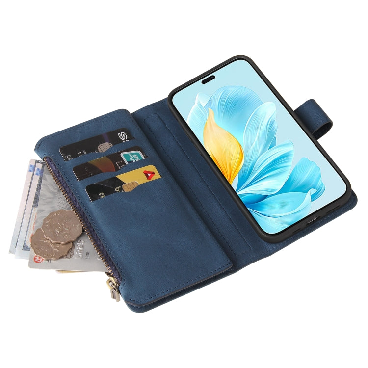 For Honor 200 Lite Global Skin Feel Multi Card Slots Zipper Wallet Leather Phone Case(Blue)