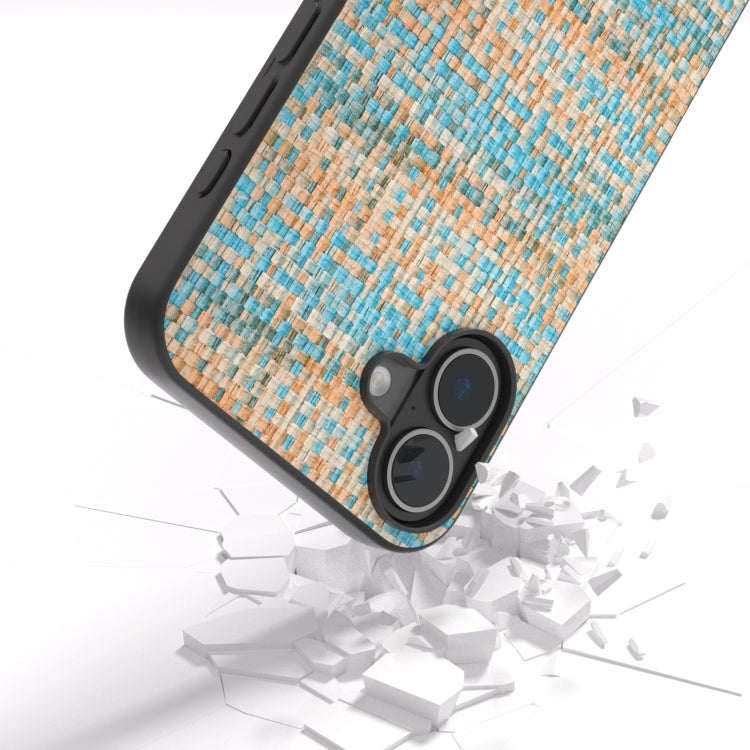 For iPhone 16 Plus Black Frame Color Lattice Texture PU Phone Case(Blue)