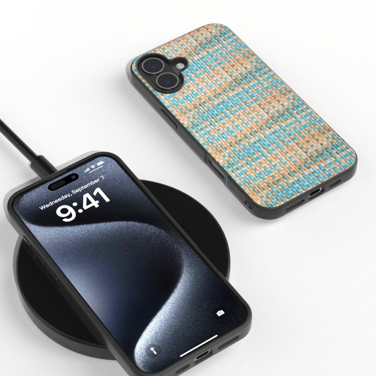 For iPhone 16 Plus Black Frame Color Lattice Texture PU Phone Case(Blue) - iPhone 16 Plus Cases by PMC TechLife | Online Shopping South Africa | PMC TechLife | Buy Now Pay Later Mobicred