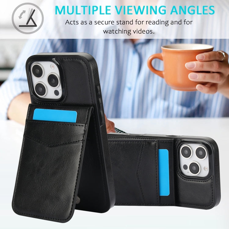 For iPhone 16 Pro Max Solid Color Card Slots Bracket PU Phone Case(Black) - iPhone 16 Pro Max Cases by PMC TechLife | Online Shopping South Africa | PMC TechLife | Buy Now Pay Later Mobicred