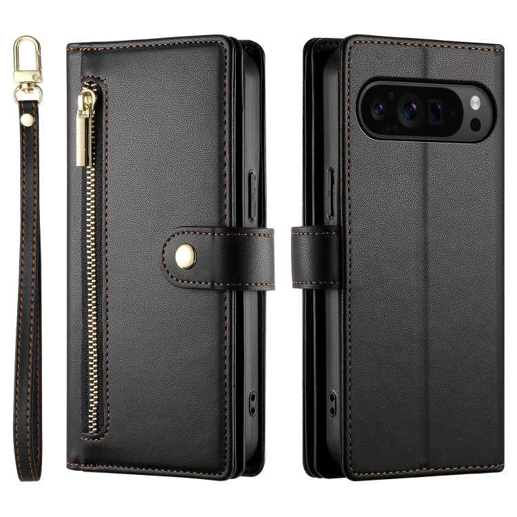 For Google Pixel 9 Pro XL Nine Card-slot Zipper Wallet Bag Leather Phone Case(Black)