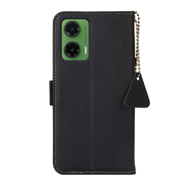 For Motorola Moto G35 Side-Magnetic TJ Genuine Leather RFID Phone Case(Black)