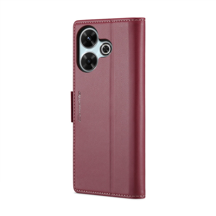 For Redmi 13 CaseMe 023 Butterfly Buckle Litchi Texture RFID Anti-theft Leather Phone Case(Wine Red)
