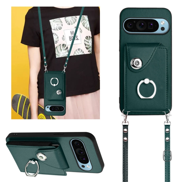 For Google Pixel 9 / 9 Pro Organ Card Bag Ring Holder Phone Case with Long Lanyard(Green) - Google Cases by PMC TechLife | Online Shopping South Africa | PMC TechLife | Buy Now Pay Later Mobicred