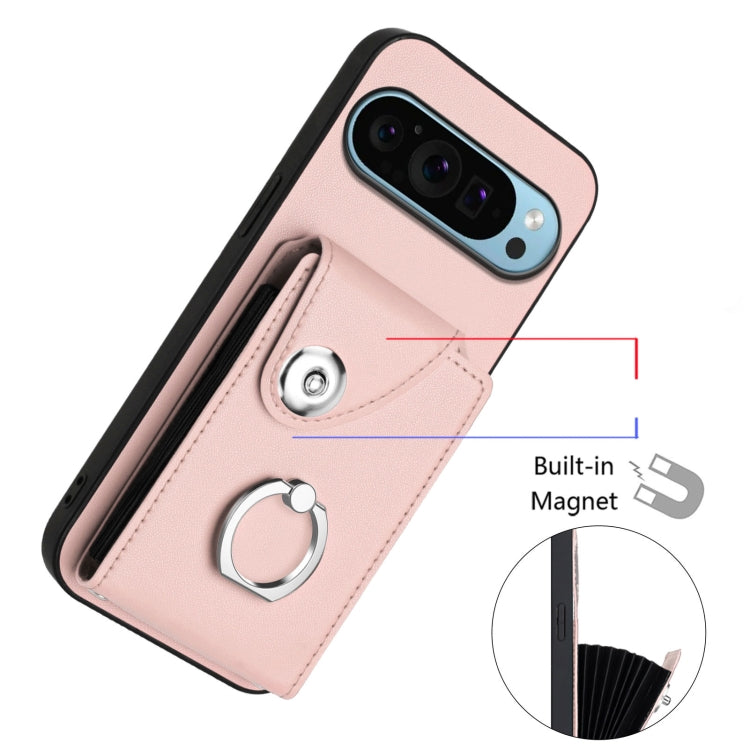 For Google Pixel 9 Pro XL Organ Card Bag Ring Holder Phone Case with Long Lanyard(Pink)