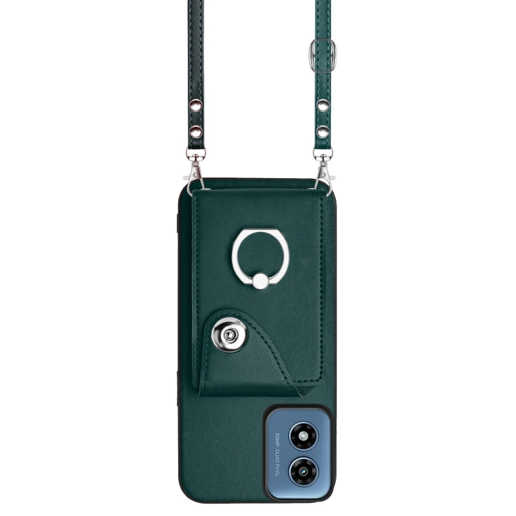 For Motorola Moto G Play 2024 5G Organ Card Bag Ring Holder Phone Case with Long Lanyard(Green)