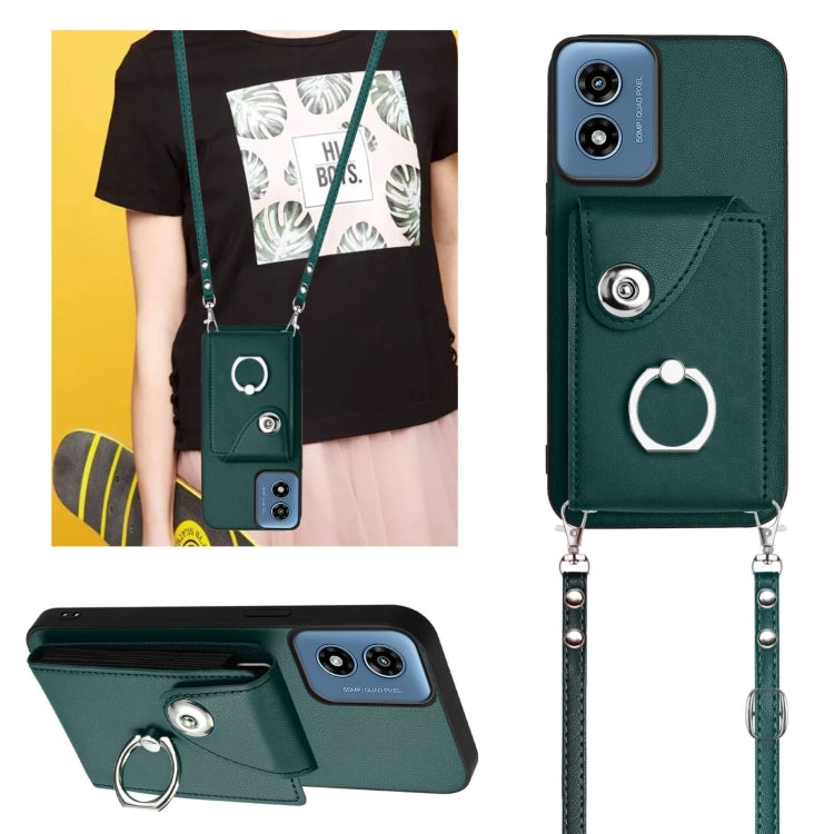 For Motorola Moto G Play 2024 5G Organ Card Bag Ring Holder Phone Case with Long Lanyard(Green)