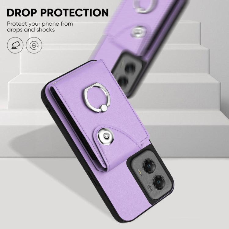 For Motorola Moto G Stylus 5G 2024 Organ Card Bag Ring Holder Phone Case with Long Lanyard(Purple)