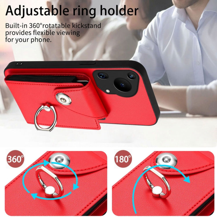 For Huawei Pura 70 Ultra Organ Card Bag Ring Holder Phone Case with Long Lanyard(Red)