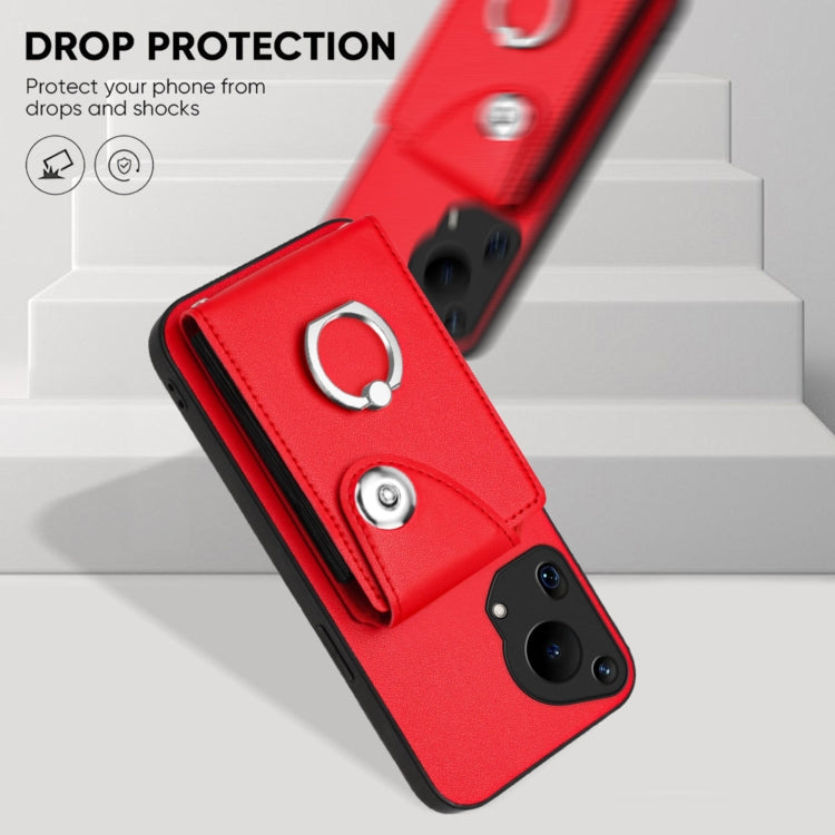 For Huawei Pura 70 Ultra Organ Card Bag Ring Holder Phone Case with Long Lanyard(Red)