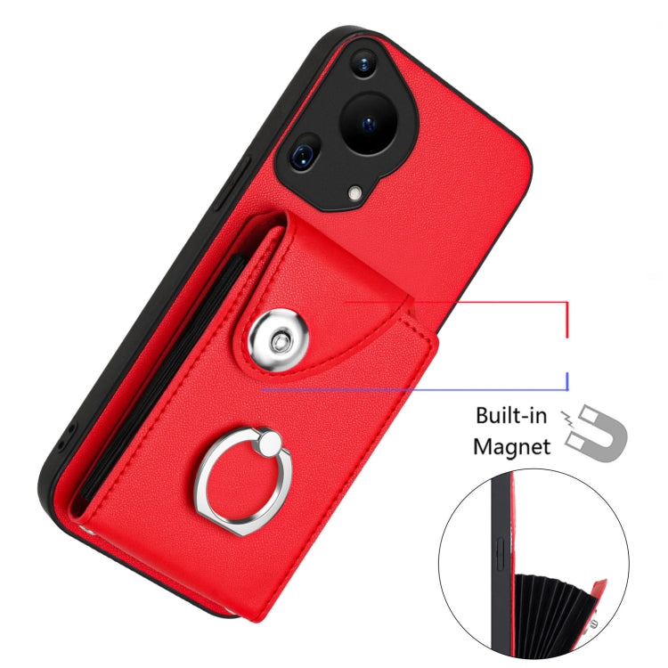 For Huawei Pura 70 Ultra Organ Card Bag Ring Holder Phone Case with Long Lanyard(Red)