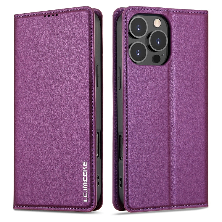 For iPhone 16 Pro LC.IMEEKE L1 Series Frosted Fine Texture PU Phone Case(Purple)