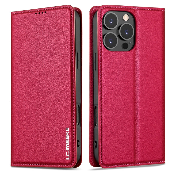 For iPhone 16 Pro LC.IMEEKE L1 Series Frosted Fine Texture PU Phone Case(Red)